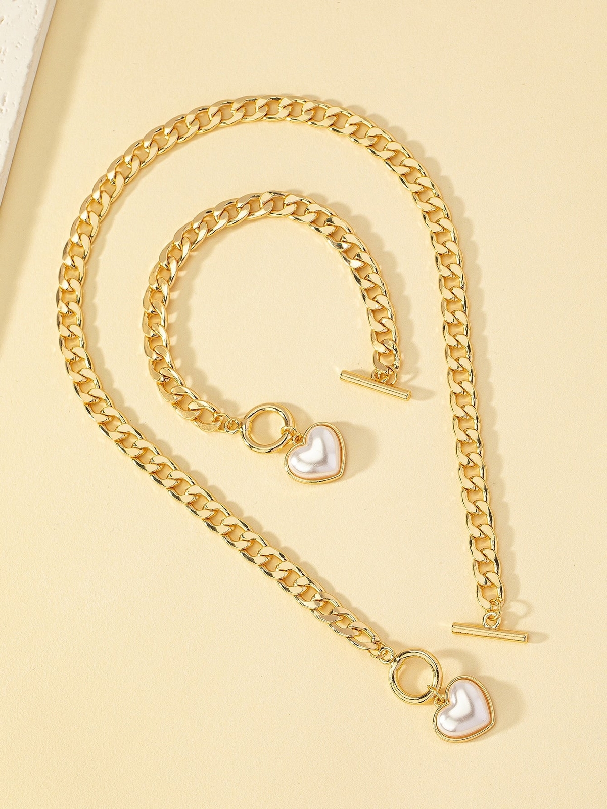 2pcs/set Modern Design Heart Decor Jewelry Set Necklace and Bracelet For Daily