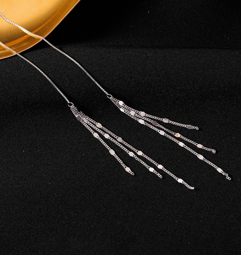 2Pcs 925 Silver Plated Threader Earrings Dainty Chain Tassel Drop Earrings TH1