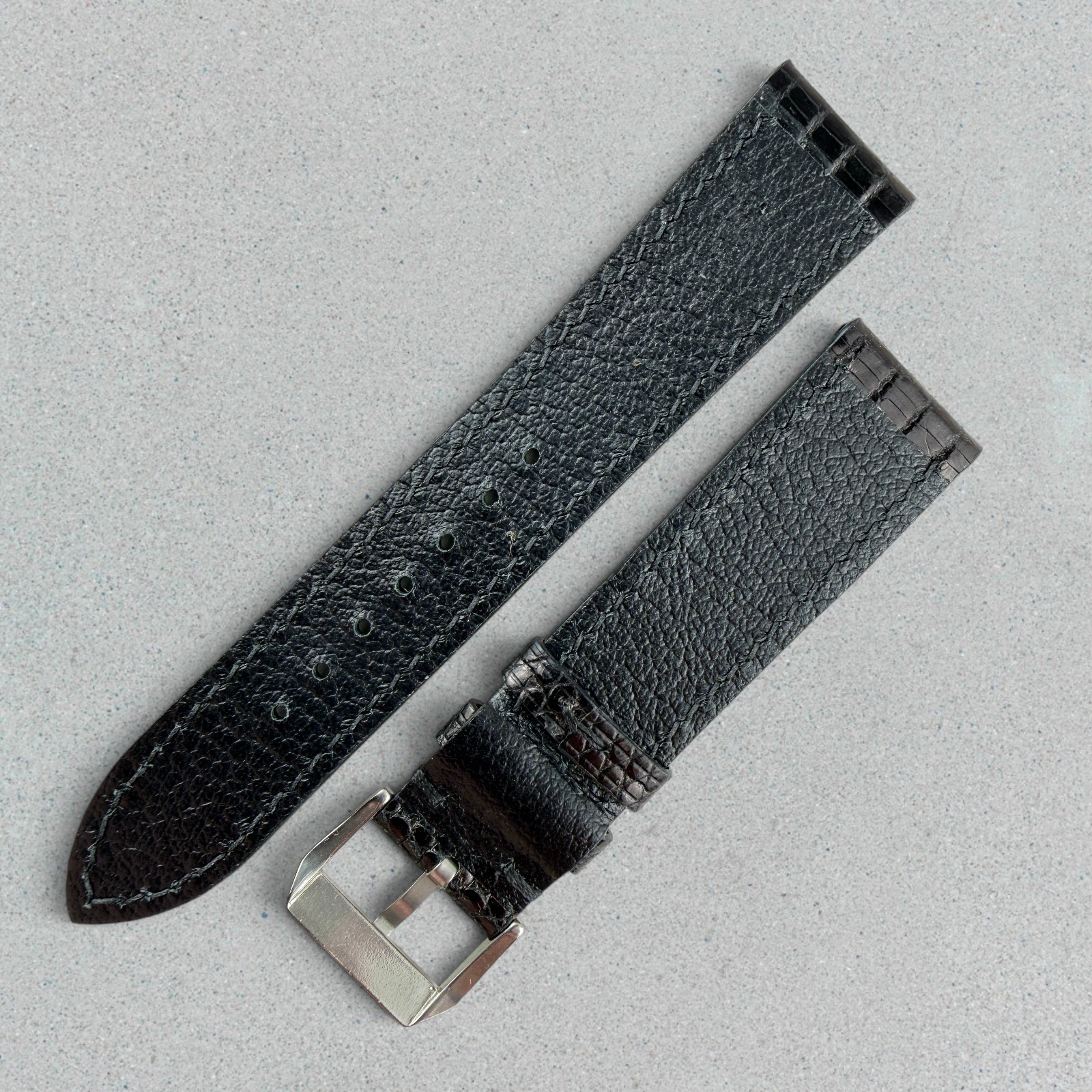 Genuine Black Glossy Lizard Leather Watch Band Strap 20mm Mens 316L Buckle