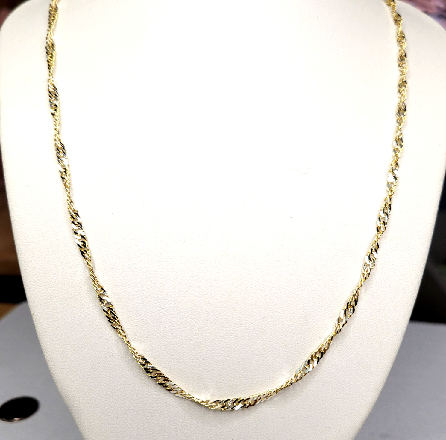 JTV Sterling Silver RCI 925 Italy 2-Tone Singapore Link Chain Necklace 24″ 7.4g