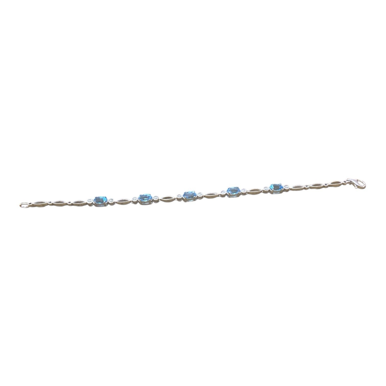 Preowned Sterling Silver 925 Lue Topaz Gemstones Bracelet Sz 19 1/2 Inches