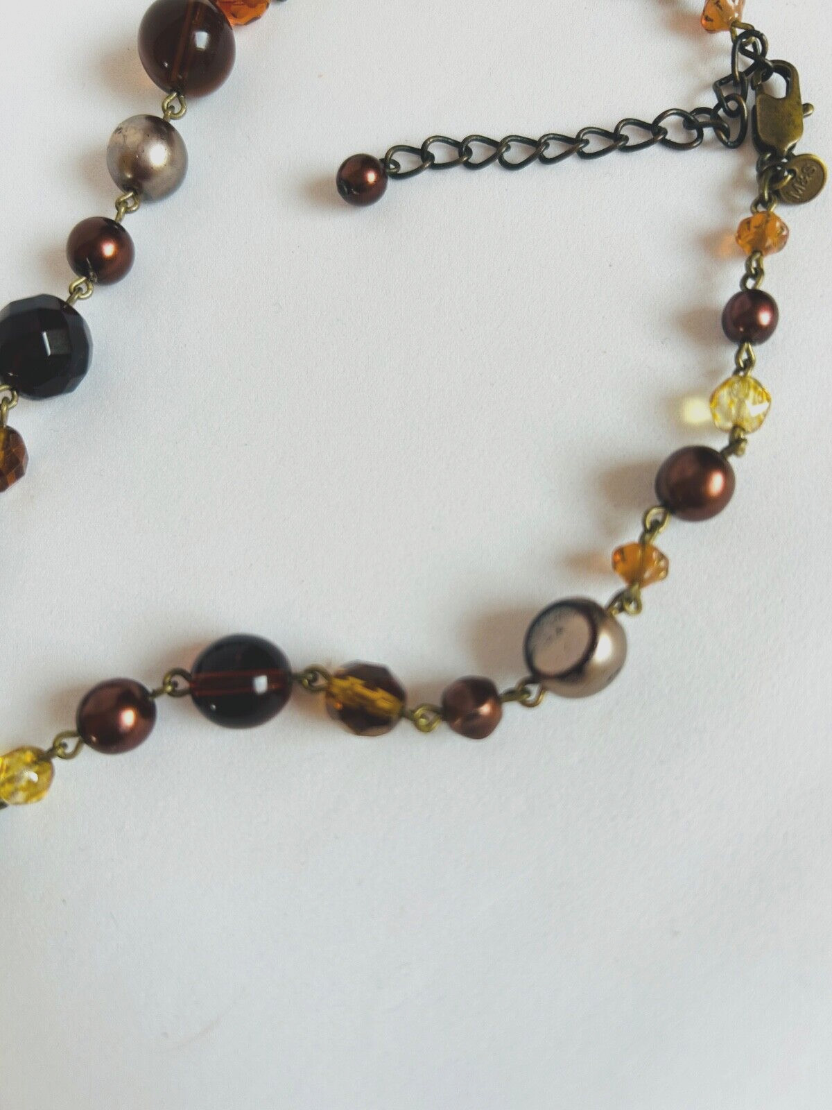 M&S Glass Beads Brown Amber Gray Tones Necklace Vintage – Jewellery
