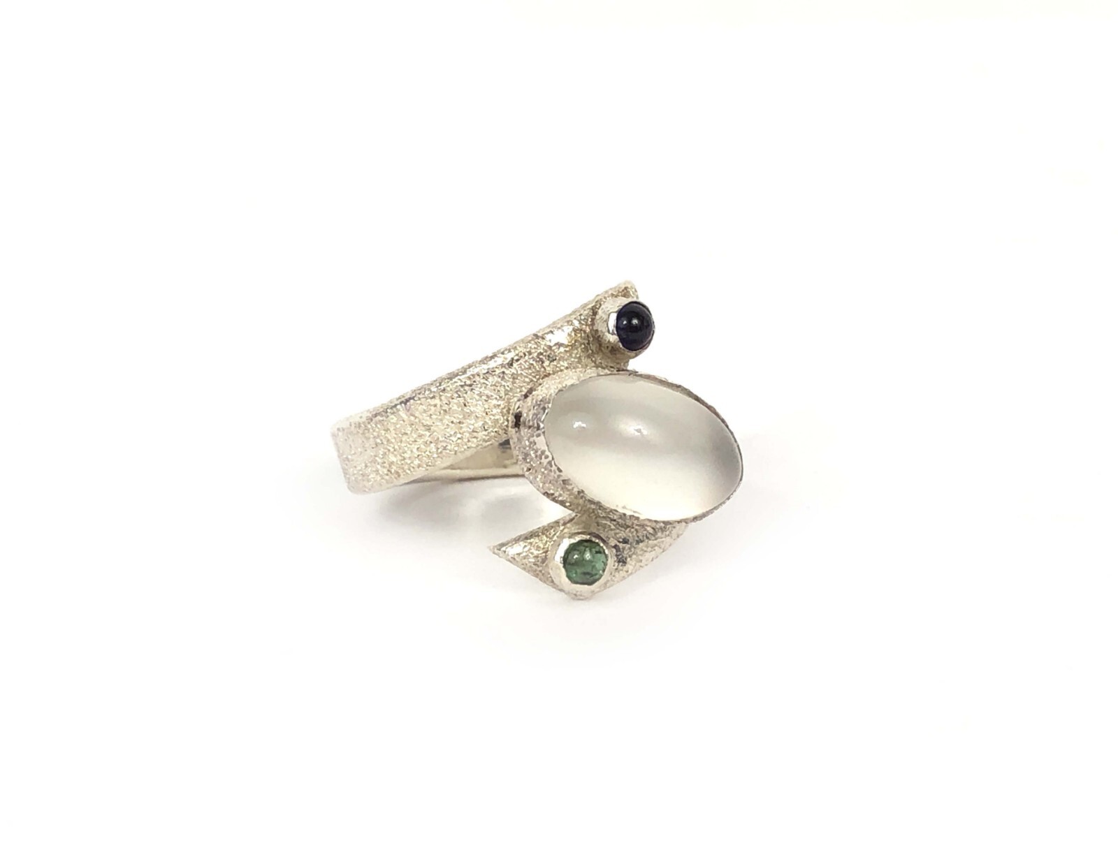 Artisan Moonstone Tourmaline Amethyst Frosted Sterling Silver Bypass Ring Sz 7
