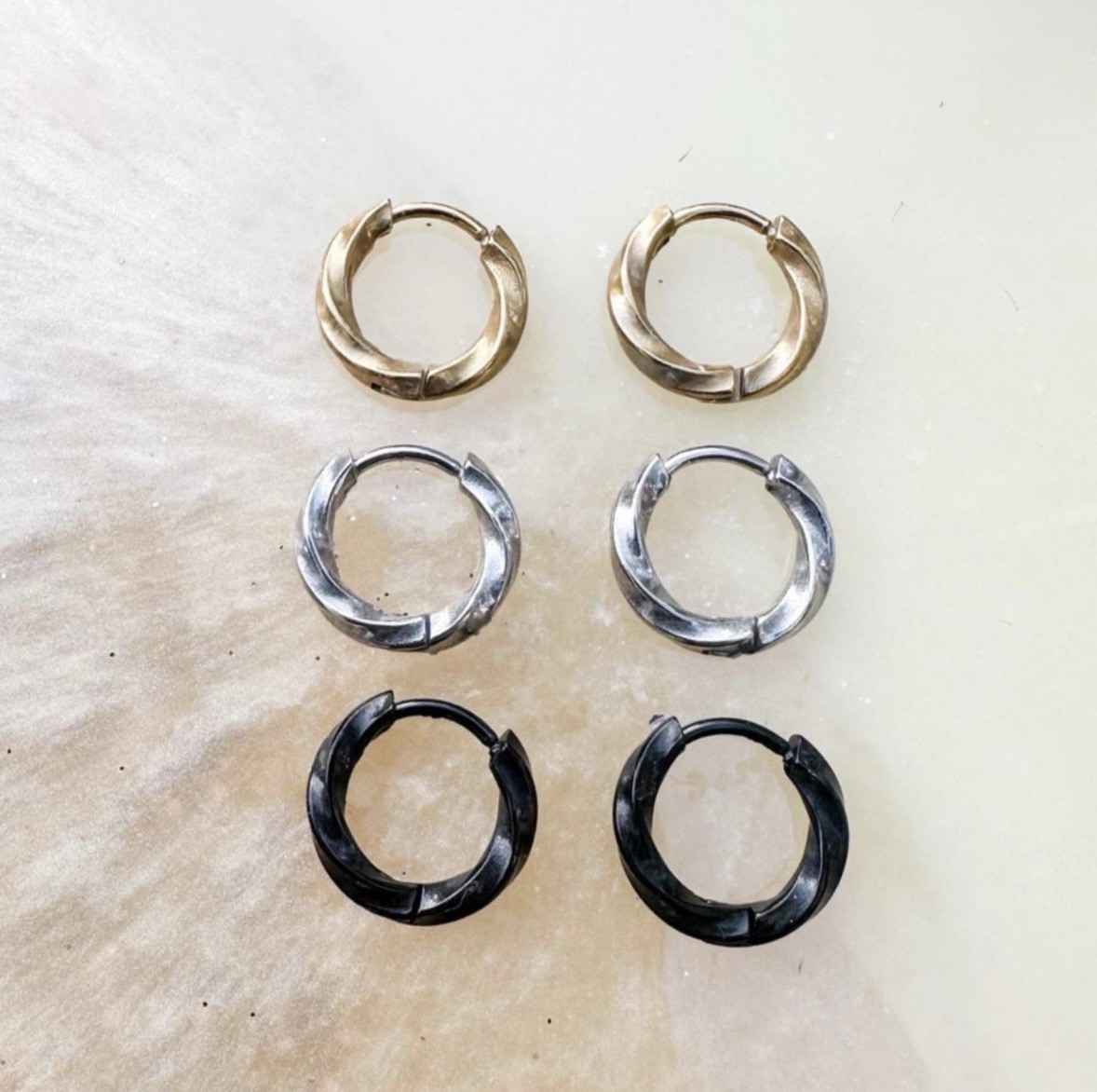 Titanium Braided Huggie Hoop Earrings. Gold, Silver, or Black. (Pair).