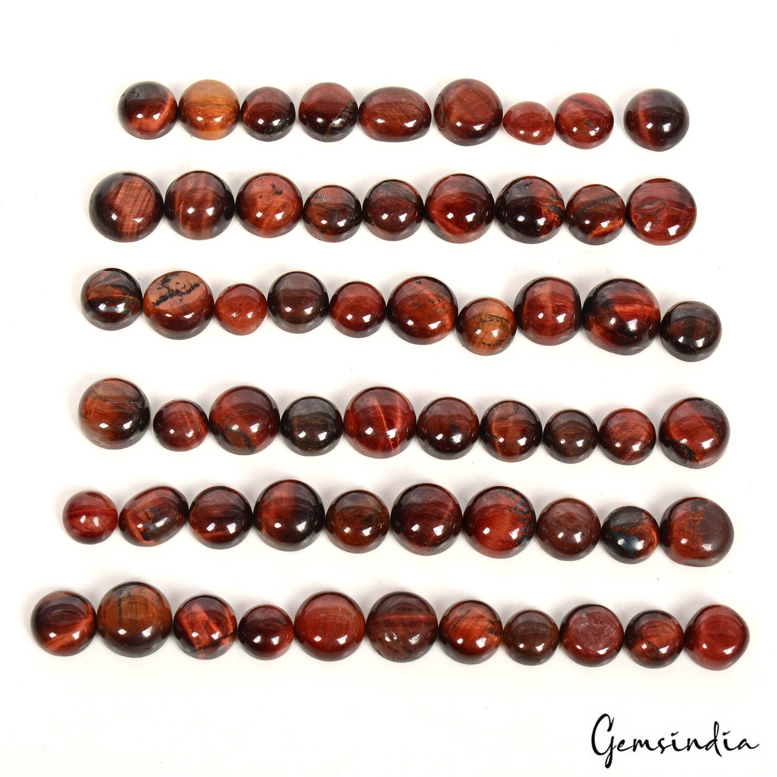 150 Cts/59 Pcs Natural Untreated Red Tiger Eye Round Cab Loose Gems For Jewelry