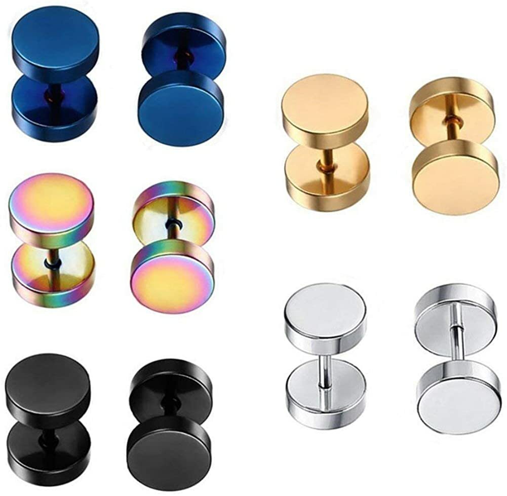 Stainless Steel Unisex Men Women Barbell Stud Earrings Punk Ear Piercing Plugs