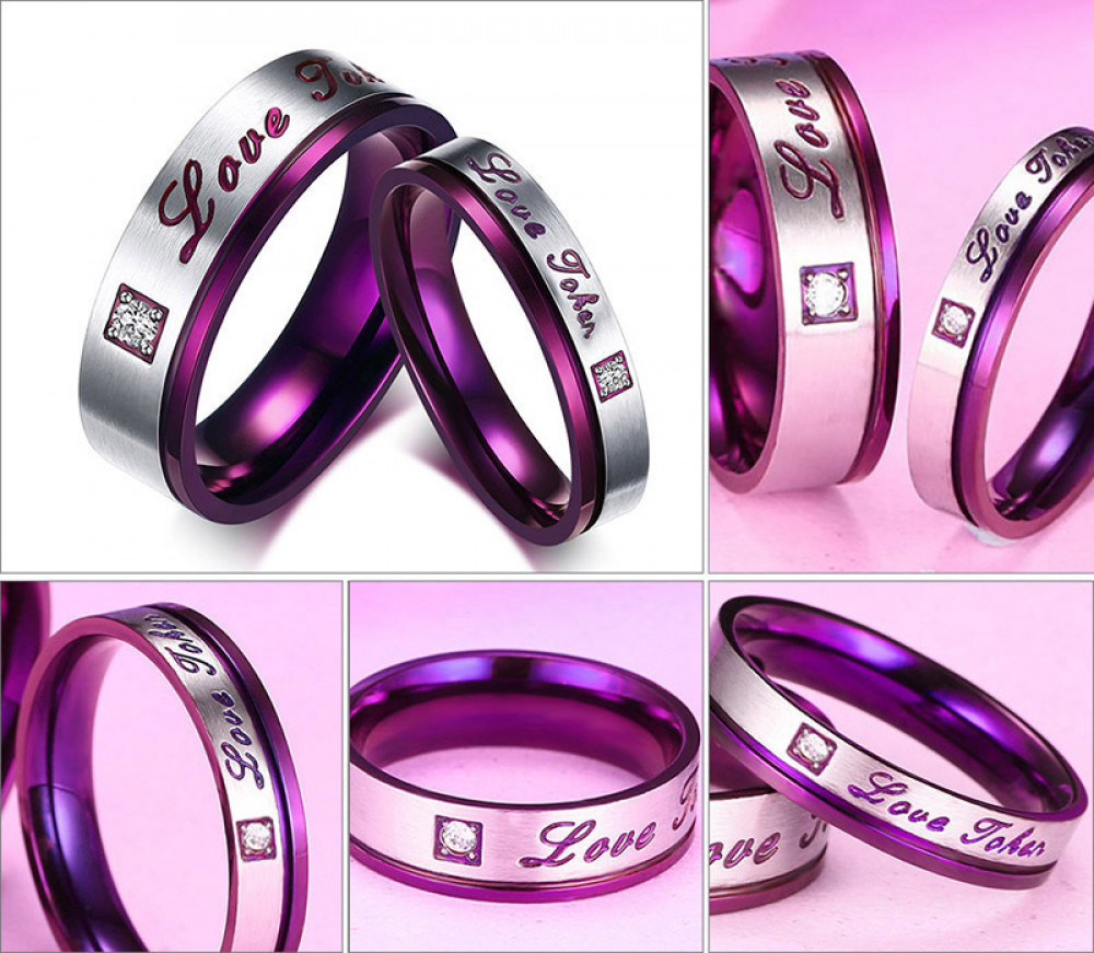Simple Fashion Stainless Steel Purple Inlaid Diamond Couple Ring Jewelry Gift
