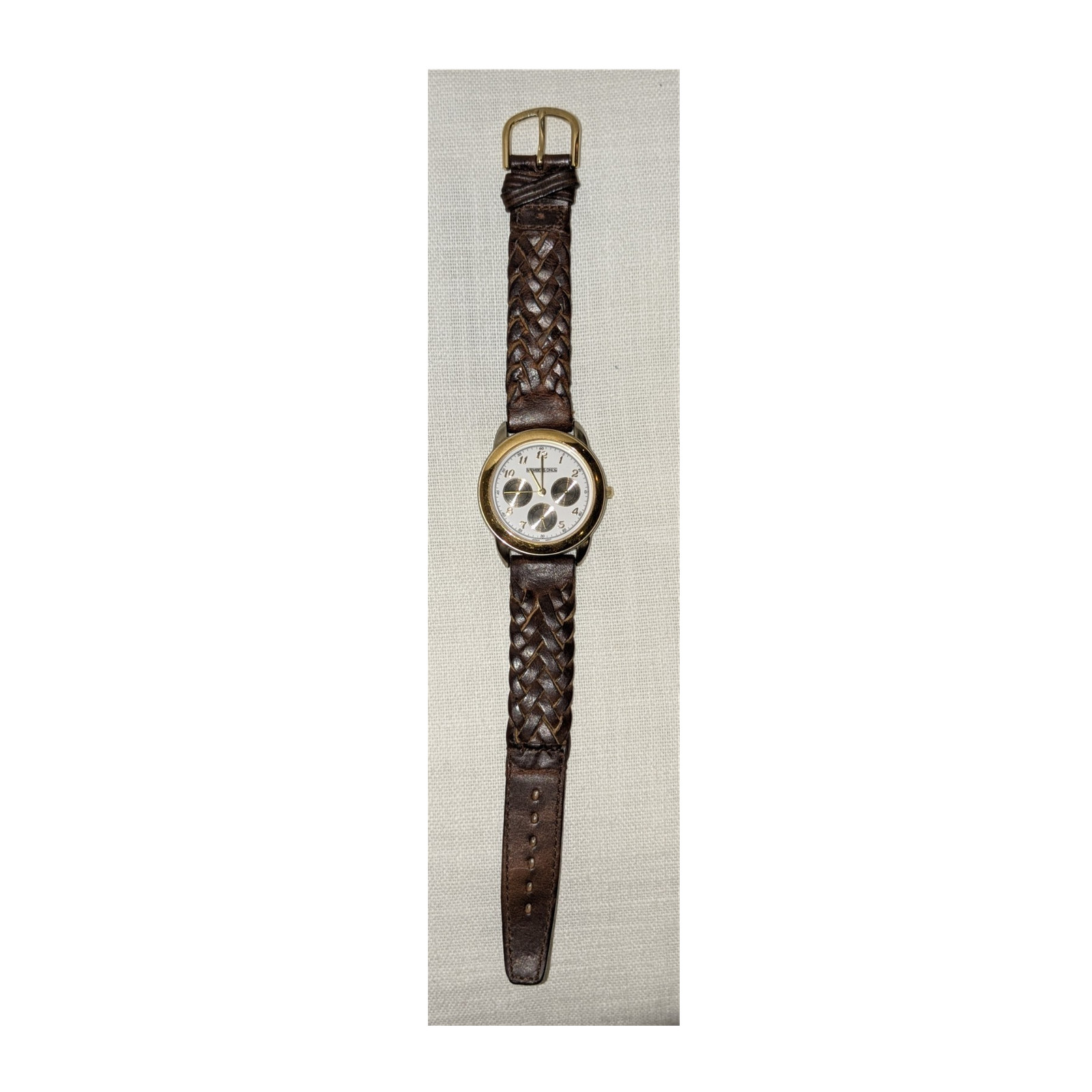 Members Only Men Chronograph Gold Case Brown Leather Band 100ft.Water Resistant