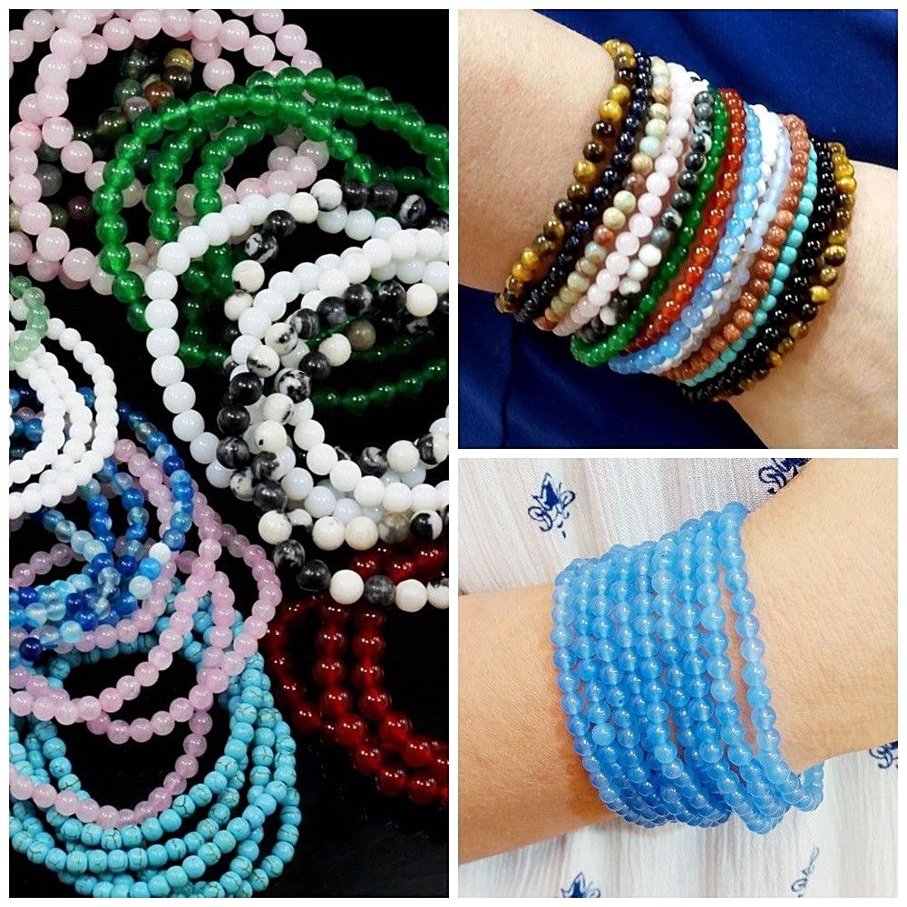 4mm Handmade Round Beaded Bracelet Stretch Healing Pristine Natural Gemstone Kid