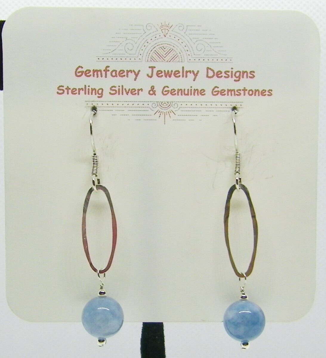 Sterling Silver Wire-Wrap AQUAMARINE Gemstone Earrings #1887…Handmade USA