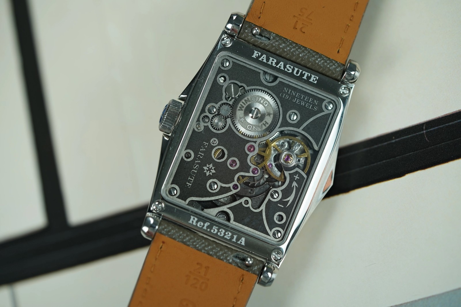 FARASUTE Men Mechanical Watch Rectangl Manual Winding Wristwatch Sapphire ST17