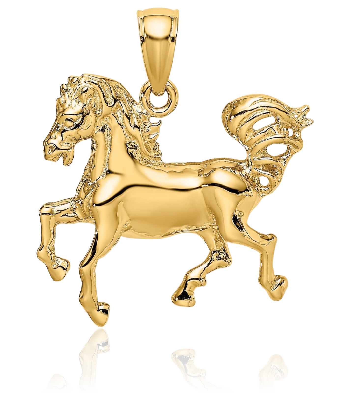 14K Solid Yellow Gold Filigree Medium Horse Pendant Necklace 25.75mm 1 inch