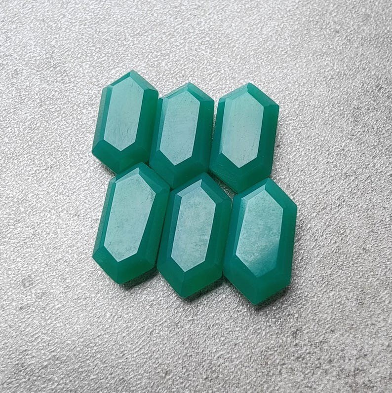 Natural Green Onyx Hexagon Flat Faceted Cut AAA Quality Calibrated Gemstones