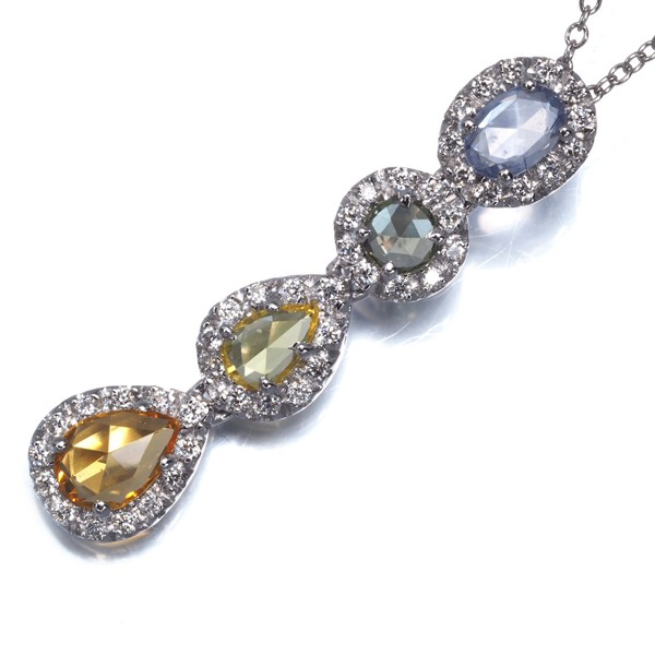 Sapphire Diamond Necklace 18K 750 White Gold
