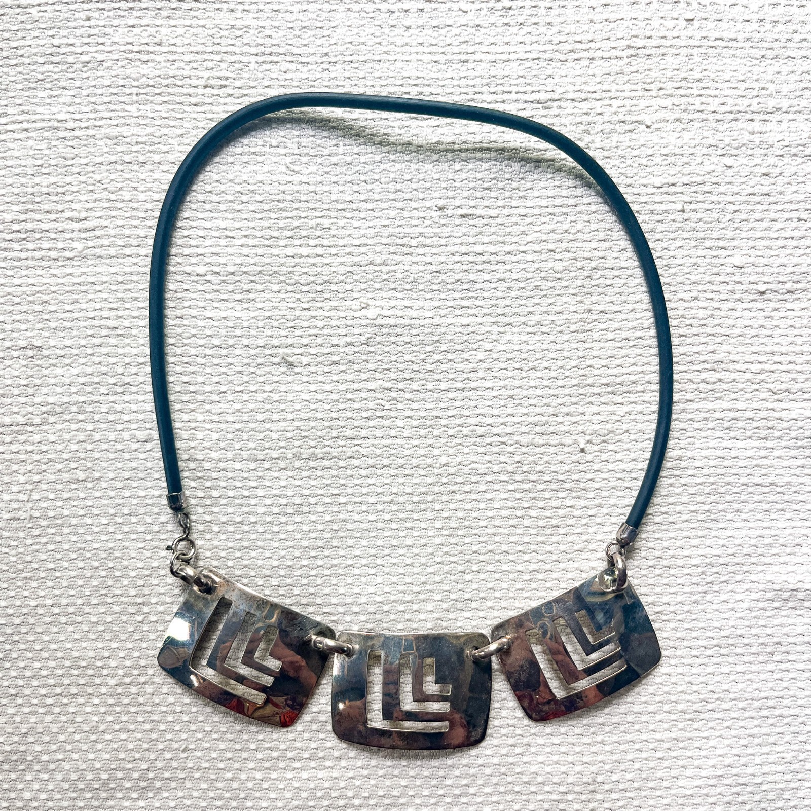 Vintage Modernist Sterling Silver Geometric Necklace Artisan Studio 22 Grams 925