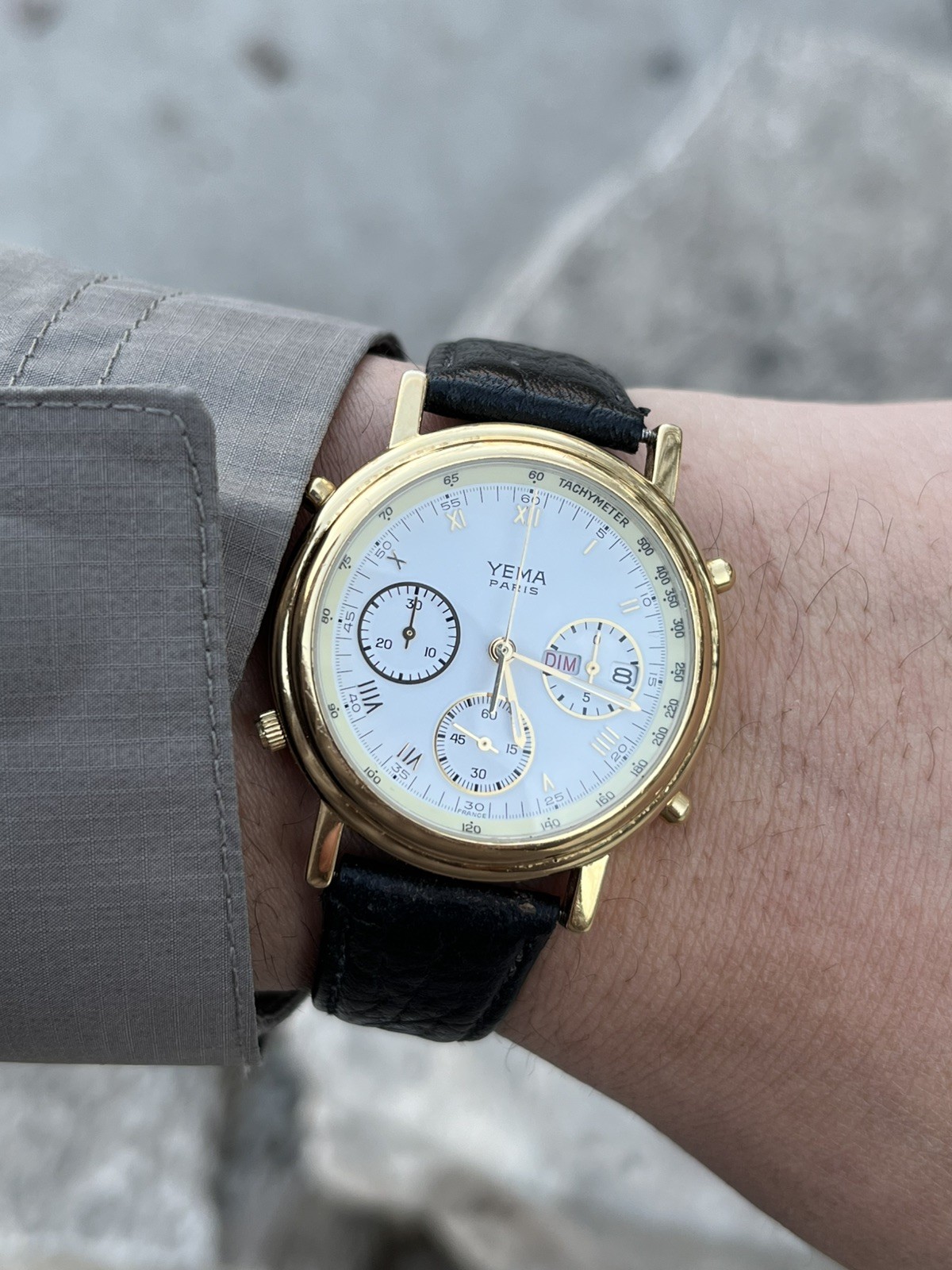 YEMA Paris N8YX53 Chronograph Day Date Gold 35mm Watch Amazing Condition