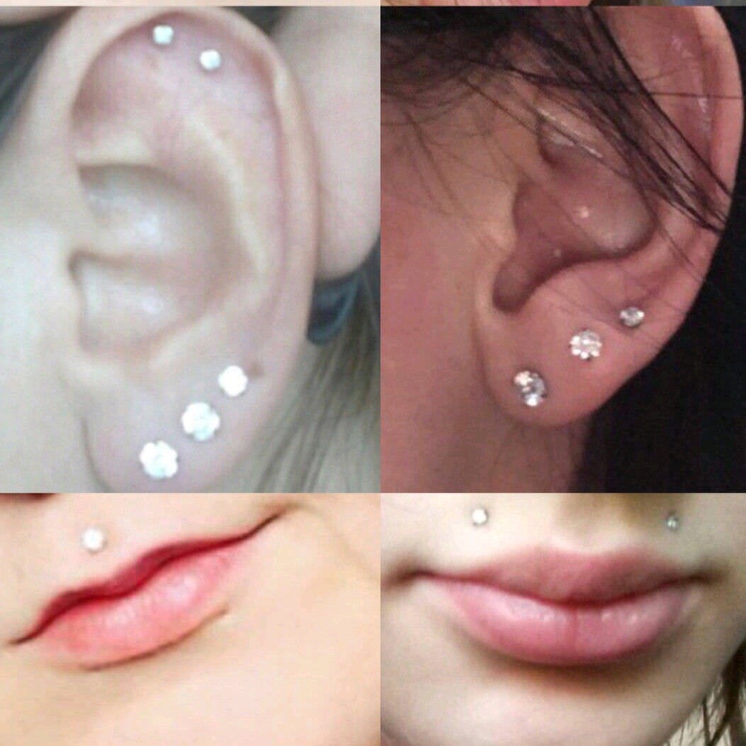 10PCS Clear Lip Rings 16G Acrylic Labret Monroe Daith Helix Stud Earrings 2MM CZ
