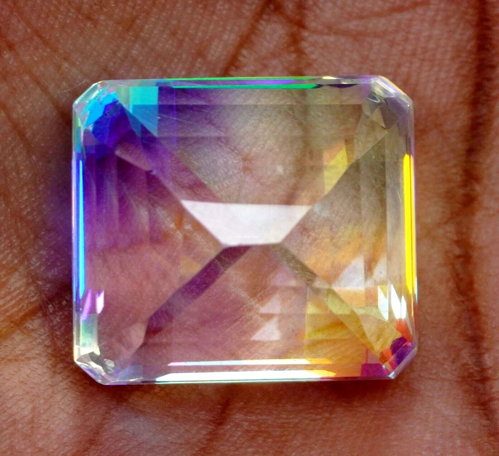Natural Mystic Topaz Rainbow Color 48.44 CT Emerald Cut Certified Gemstone F02 A