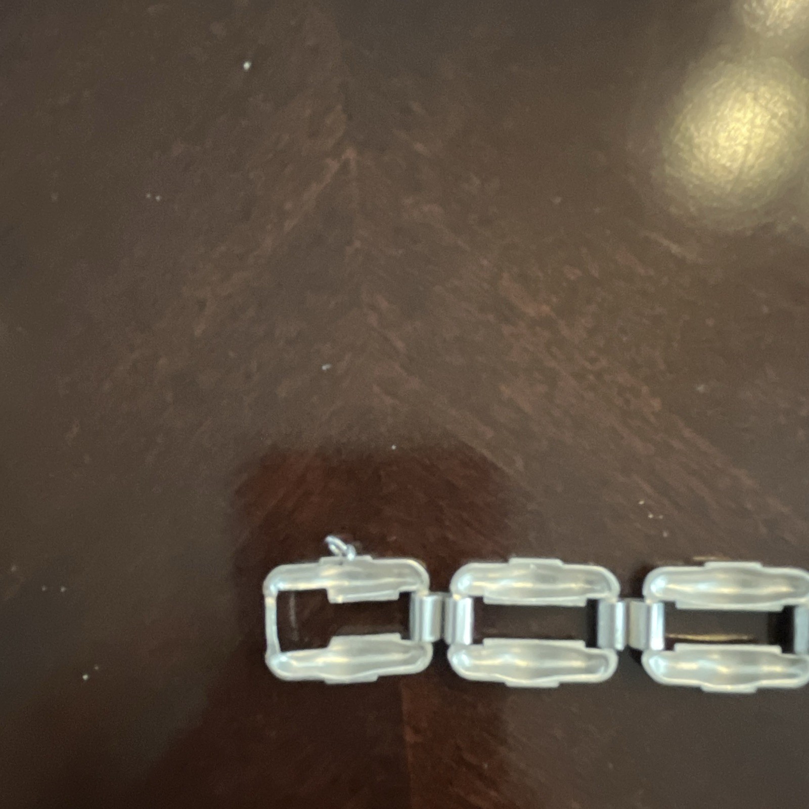 Silver Tone Rectangle Bar Link Chain Bracelet, Adjustable, Lobster Clasp