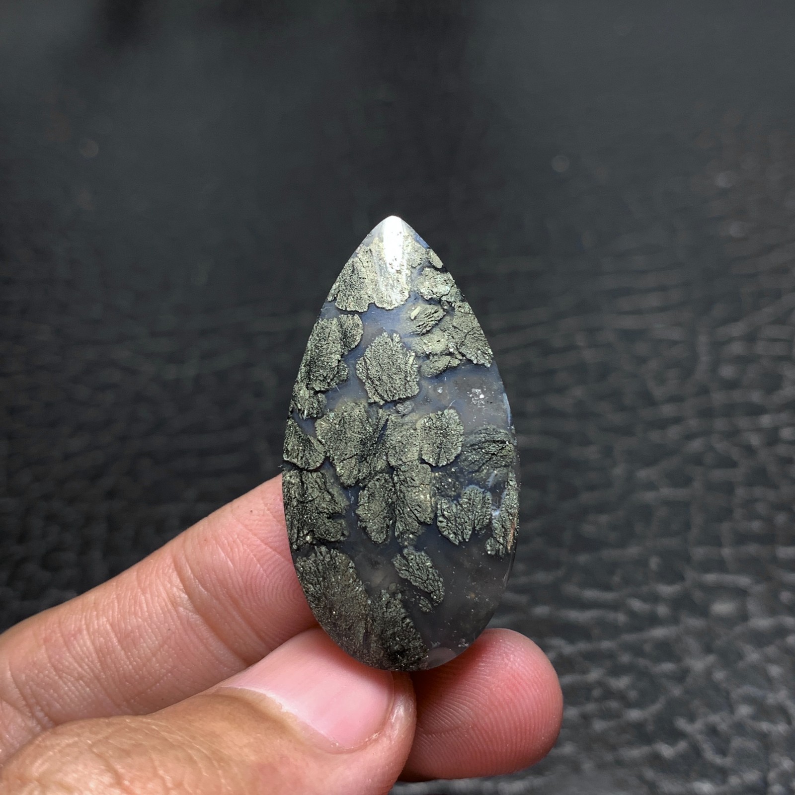 Marcasite Agate Cabochon 36x19x5.5mm Teardrop Shaped 32 ct