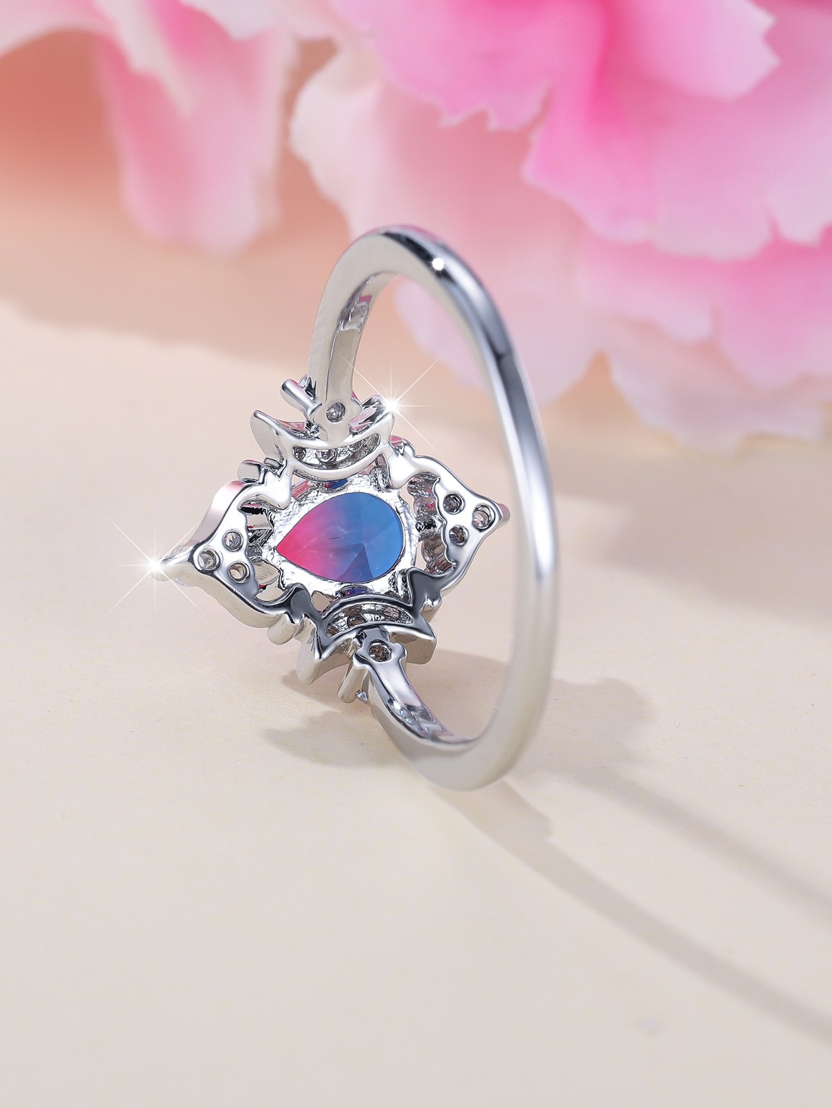 Gradient Rose Blue Tourmaline Crown Ring – Women’s Fashion Personality Jewelry |
