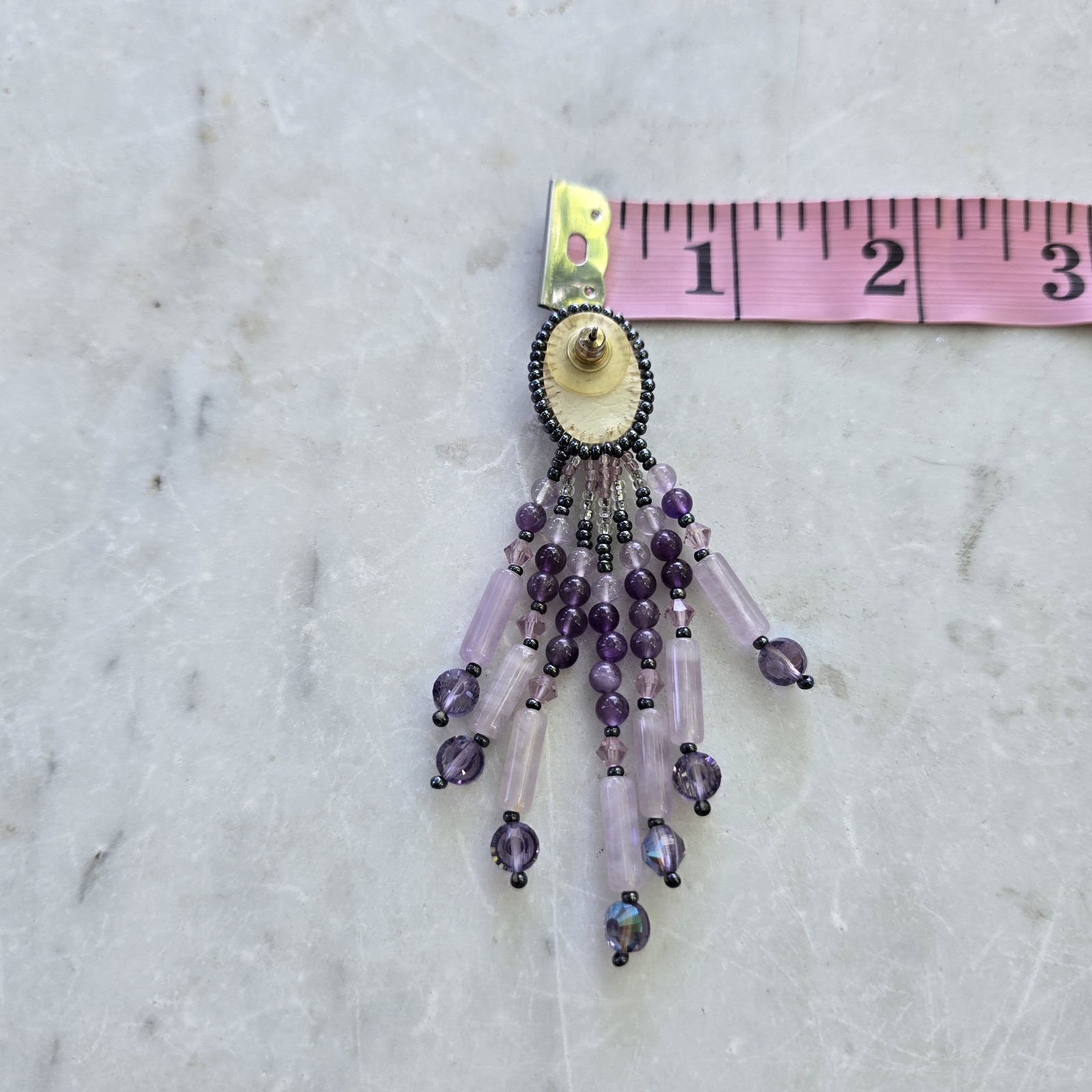 Vintage Chipita Purple Dangle/Lavander Beaded Earrings Pierced (Unsign)