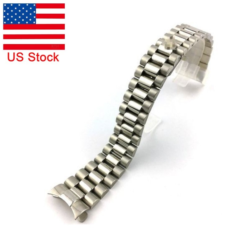 Solid Stainless Steel Strap Bracelet 20MM Curved End President Watch Band – US