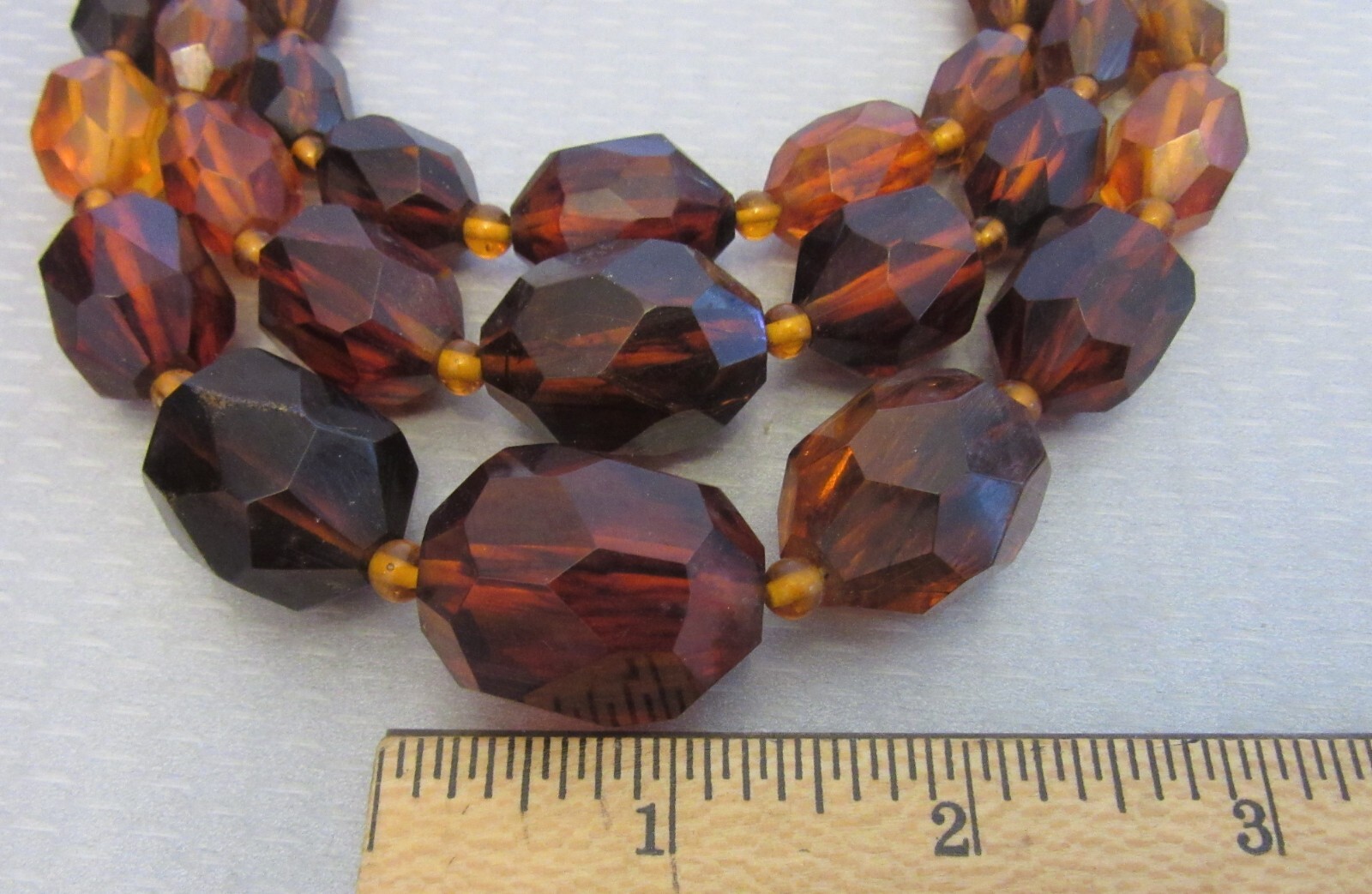 vintage Bakelite Bead Multicolor Clear Amber Triple Strand Necklace TESTED 153g