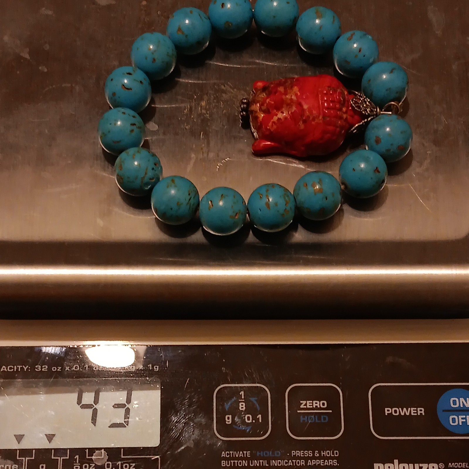 Tibetan Turquoise & Red Buddha Head Stretch Bracelet (43g)