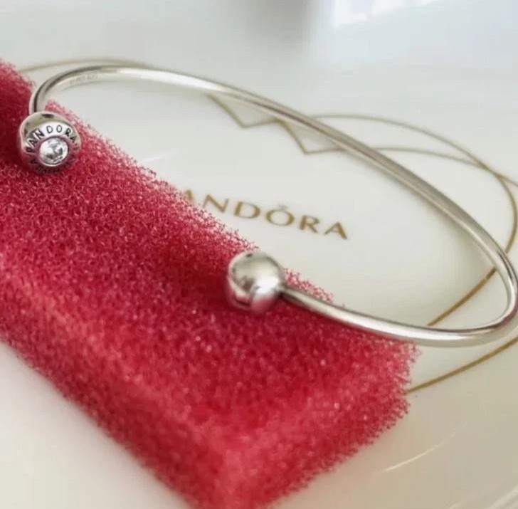 💜 PANDORA Silver ESSENCE BANGLE Bracelet Size 1 ~ 16cm ✨ Crystals 💝🎁