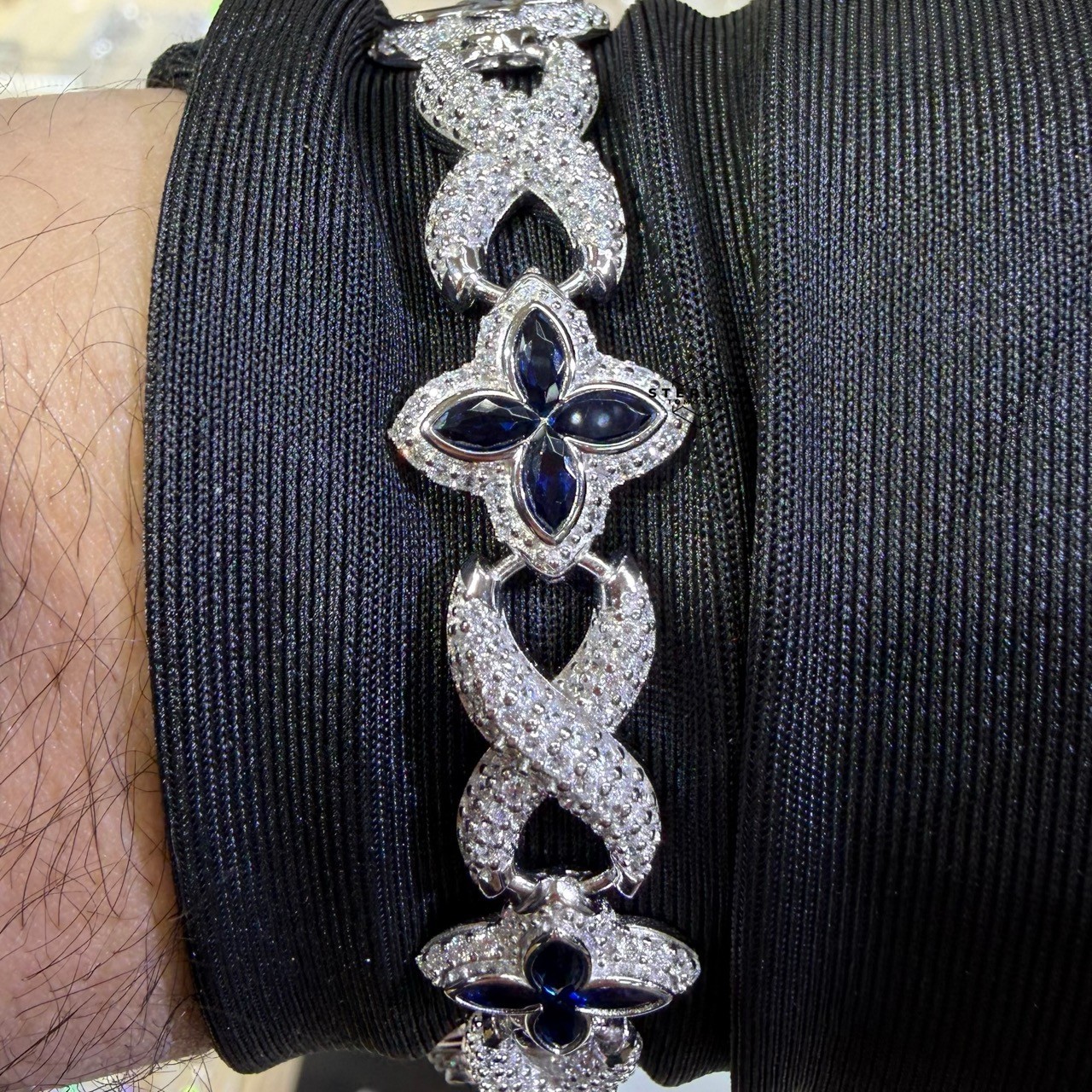 925 Sterling Silver Blue Marquis Infinity Bracelet 14mm 8″ Hip Hop Bling Mens