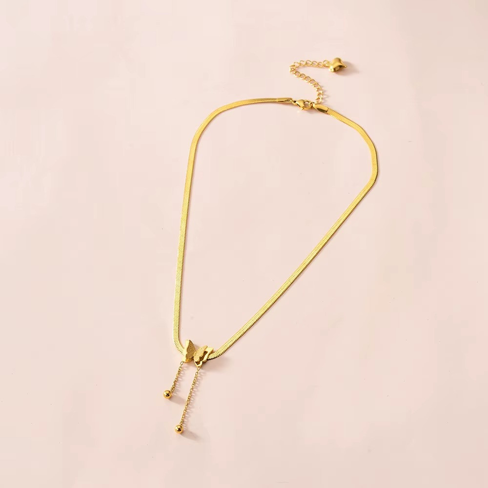 Vintage Butterfly Necklace Gold Stainless Steel Choker for Women