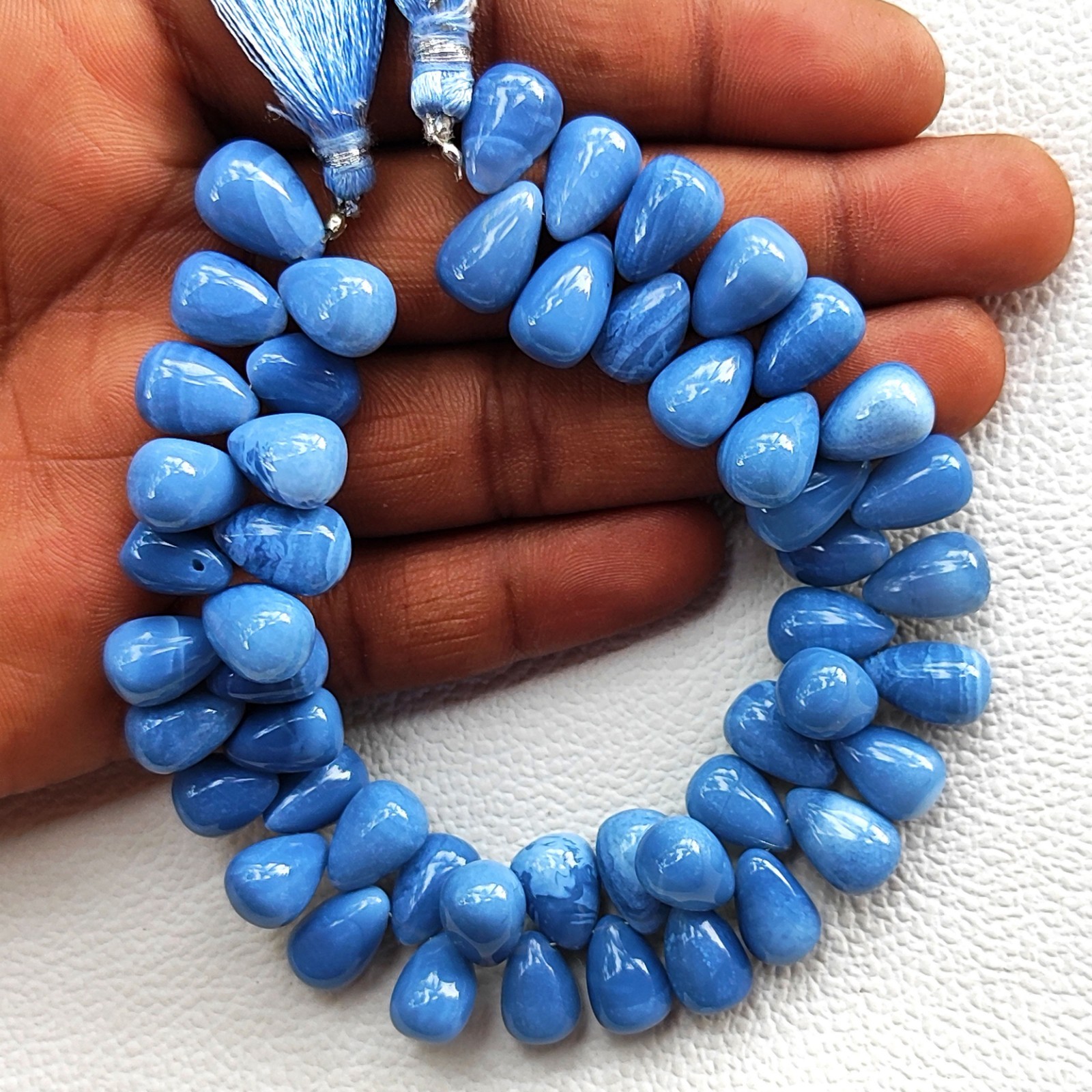 Peruvian Blue Opal Smooth Drop Beads 10×7-11x8mm Gemstone 8″ Strand