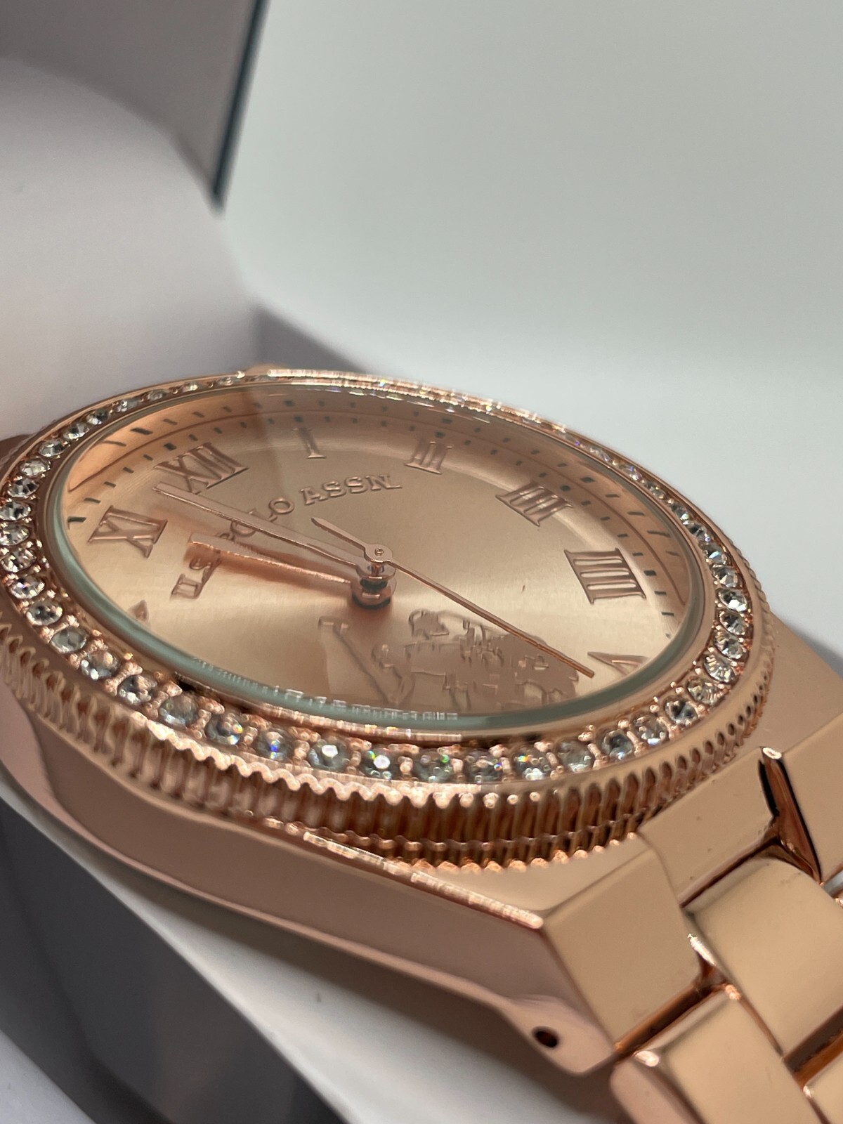 U.S. Polo Assn. Womens Rose Gold Tone Roman Numerals Analog Round Wristwatch