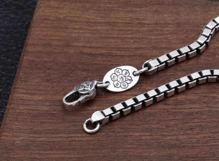 Men’s 925 Sterling Silver Venetian Box Chain Bracelet 4mm Square Link 7.87in