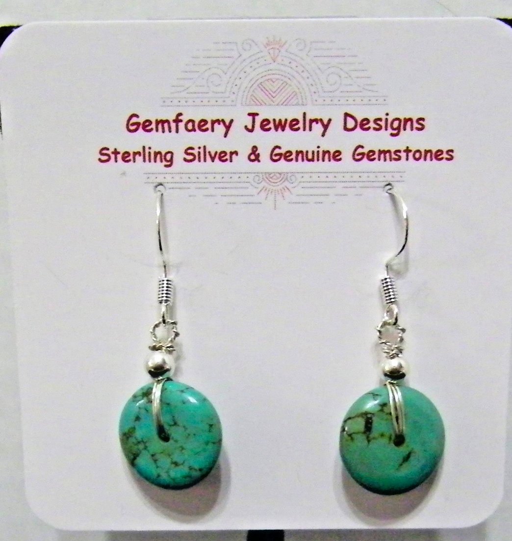 Sterling Silver Wire-Wrapped Natural TURQUOISE Earrings #1331…Handmade USA