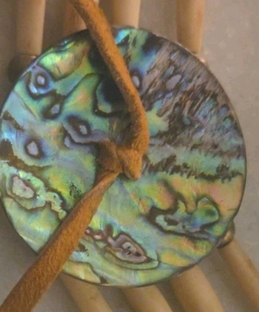 Vintage 1970s Native American Style 4-Row Hairpipe Choker Abalone Shell Suede