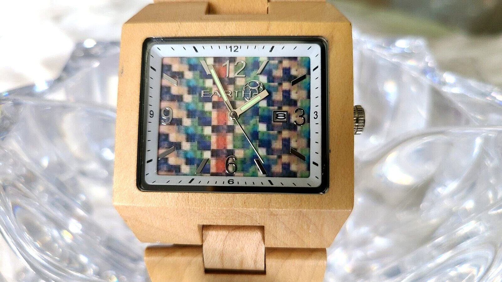 EARTH WOOD GOODS Heartwood Men’s Eco-Friendly WOOD WATCH Mosaic Dial 9″