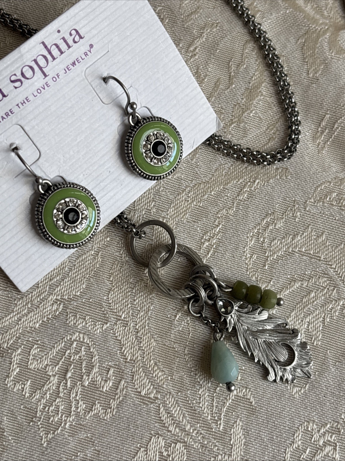 Lia Sophia Quill Necklace Satin Matte Silver Tone Long & Botanica Reversible PE