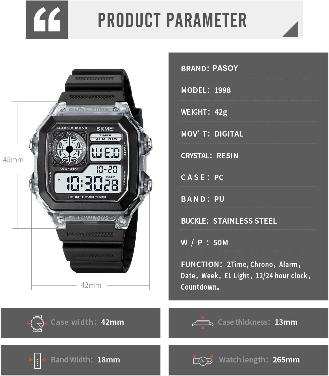 Reloj Para Hombre Skmei Resistente Al Agua Acero Inoxidable Hora Mundial Negro