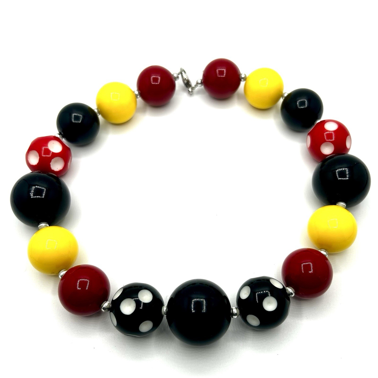 COSPLAY MICKEY MINNIE MOUSE Red Black Yellow Big Chunky Bead 14” Choker Necklace