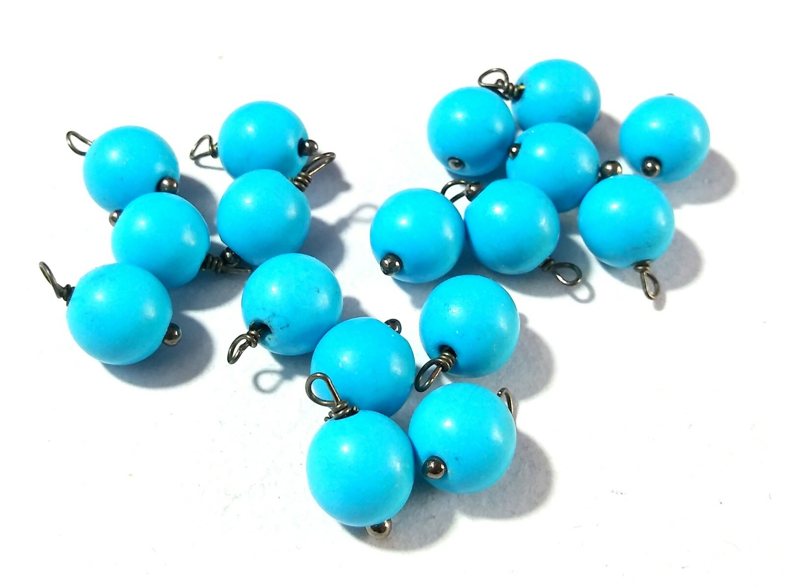 Turquoise Round Beads Black Plated Wire Wrapped 20 Pcs
