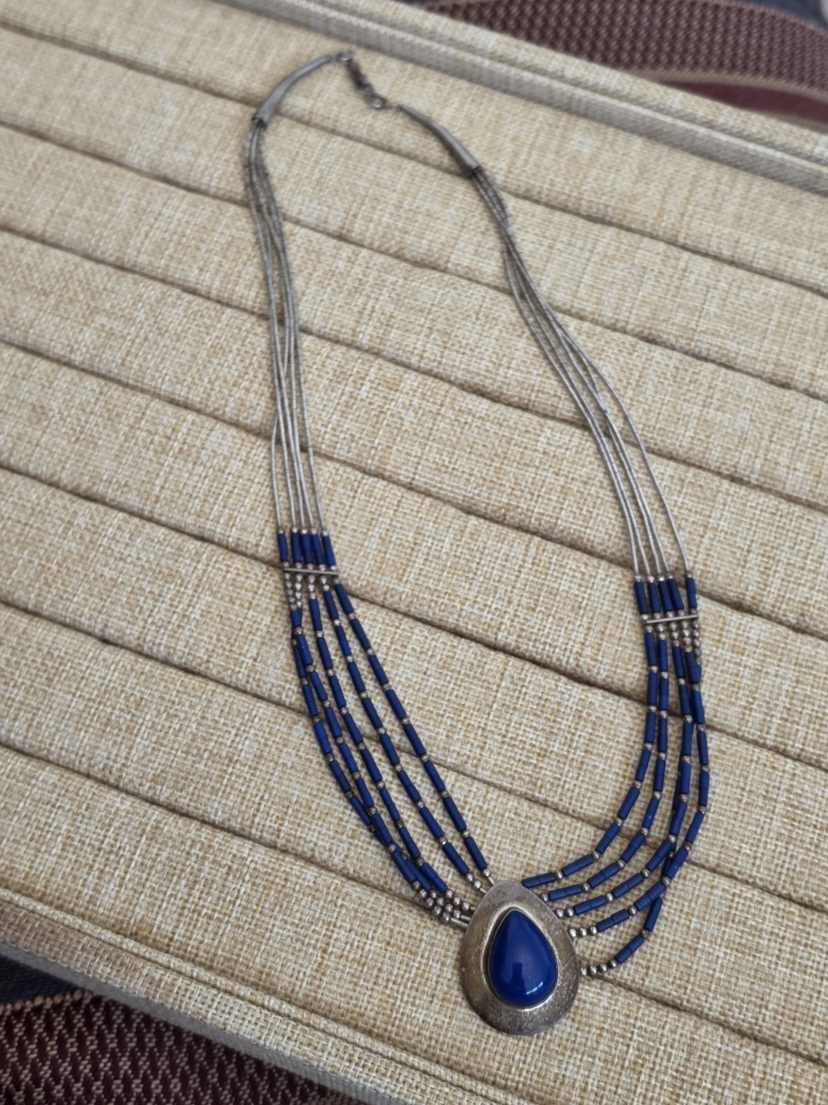 Vintage Liquid Silver And Lapis Necklace
