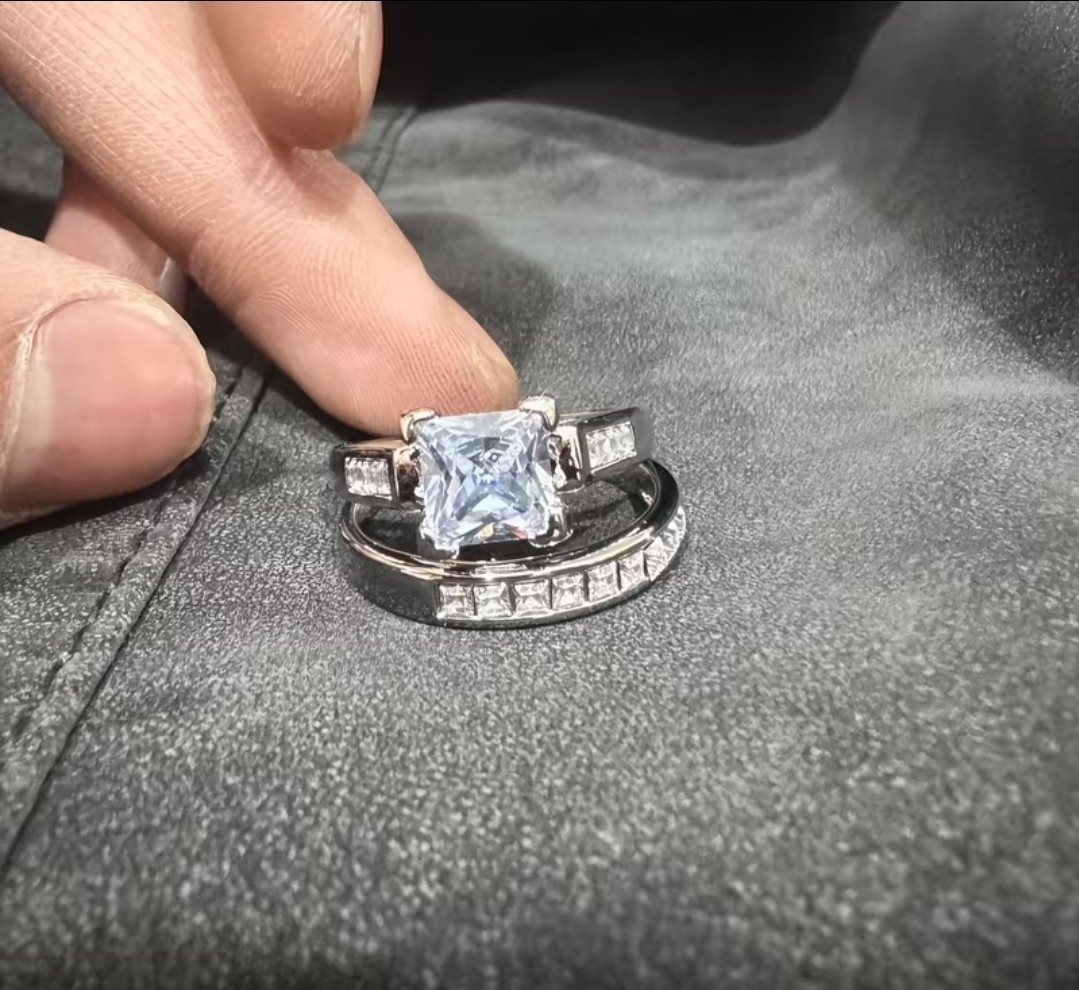Set of 2 Square Synthetic Cubic Zirconia Engagement Rings, Size 5