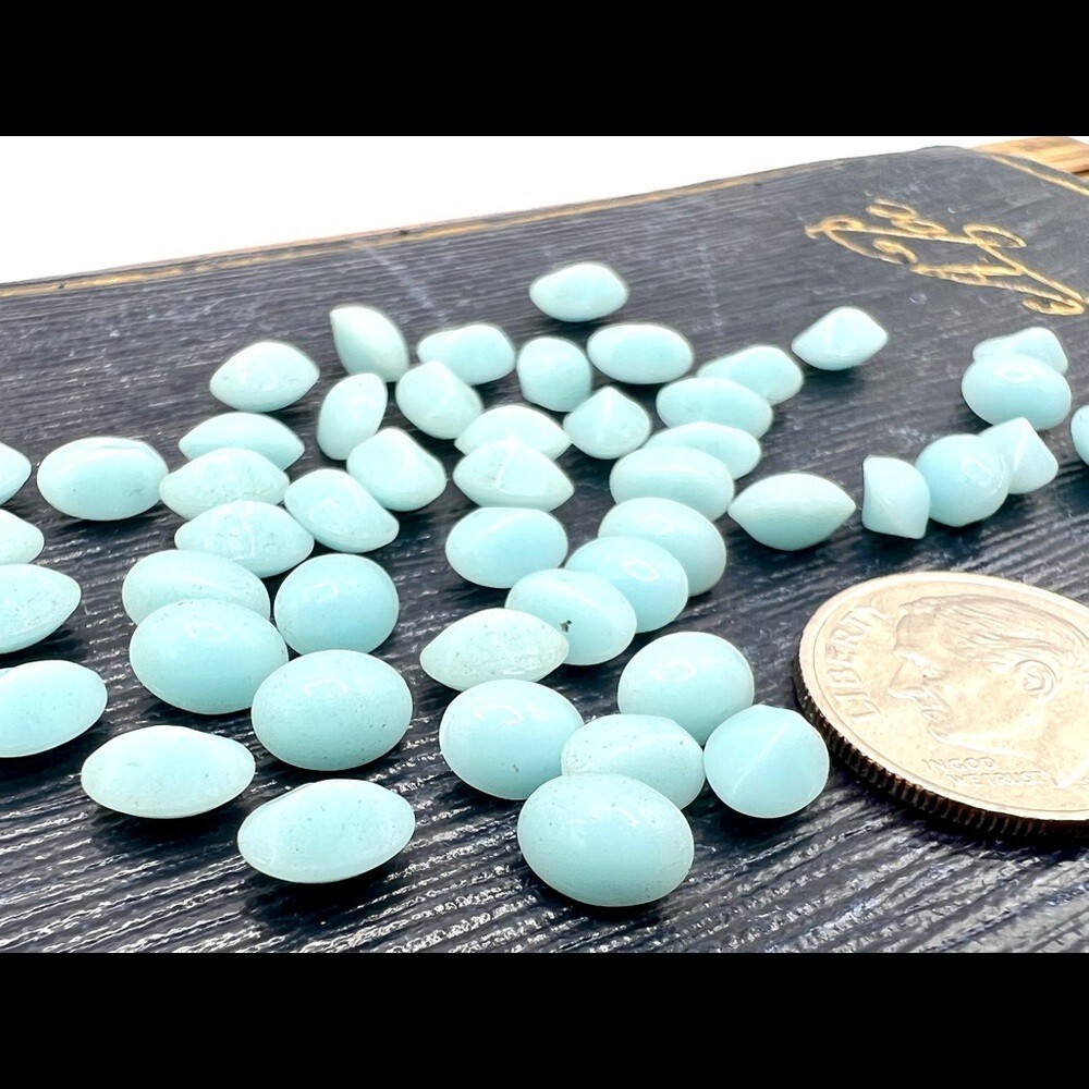 Baby blue vintage oval smooth top loose rhinestones opaque jewelry findings