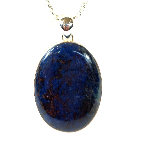 Extremely Rare Dark Blue Shattuckite 38x52mm Oval Sterling Silver Pendant 8035