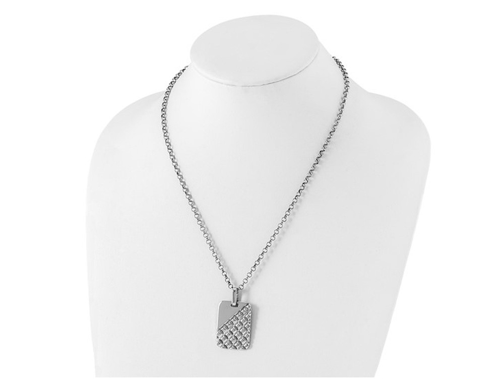 Mens Sterling Silver Textured Dog Tag Pendant with Chain