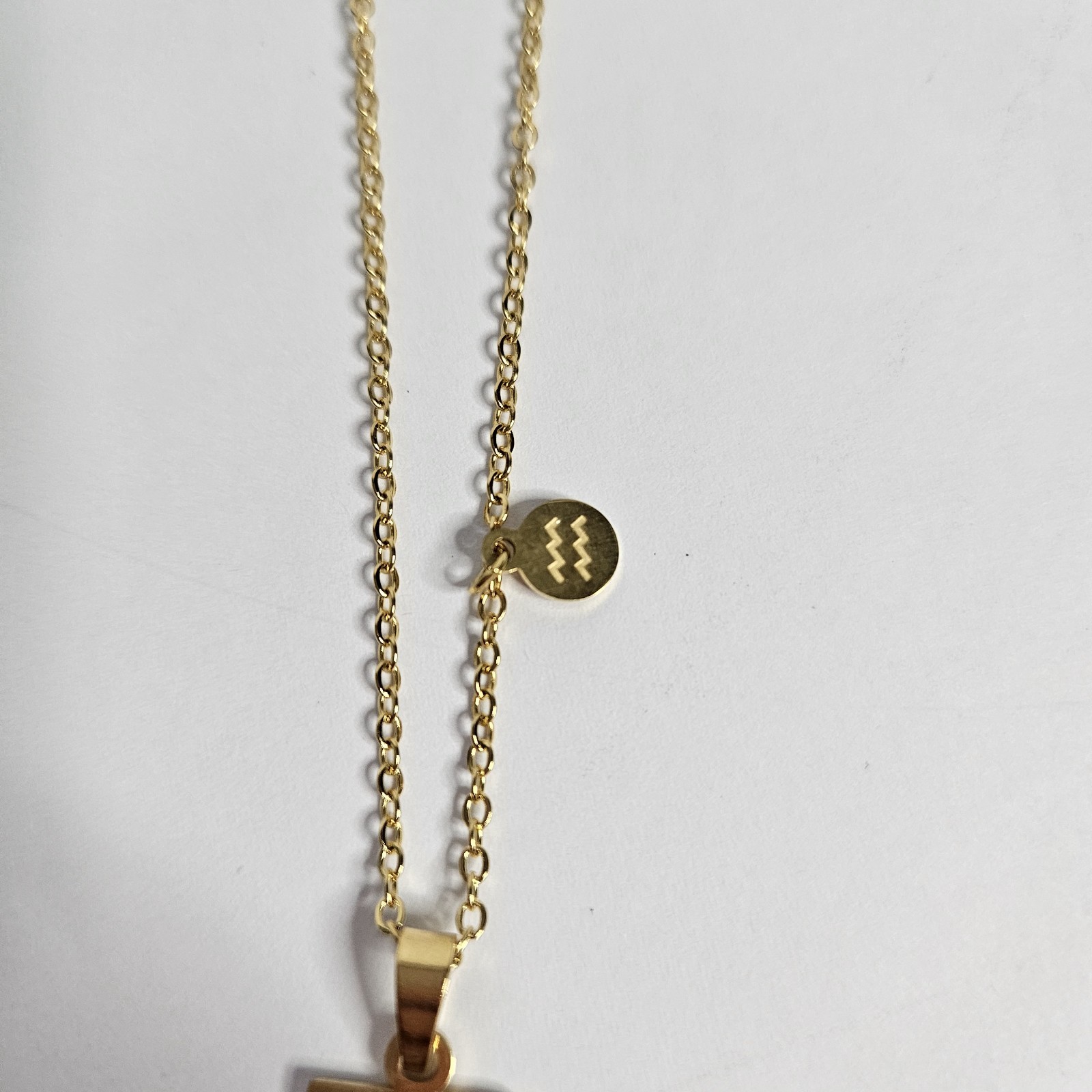 Aquarius Zodiac Astrology Necklace 16″ Reversible Pendant Gold Stainless Steel