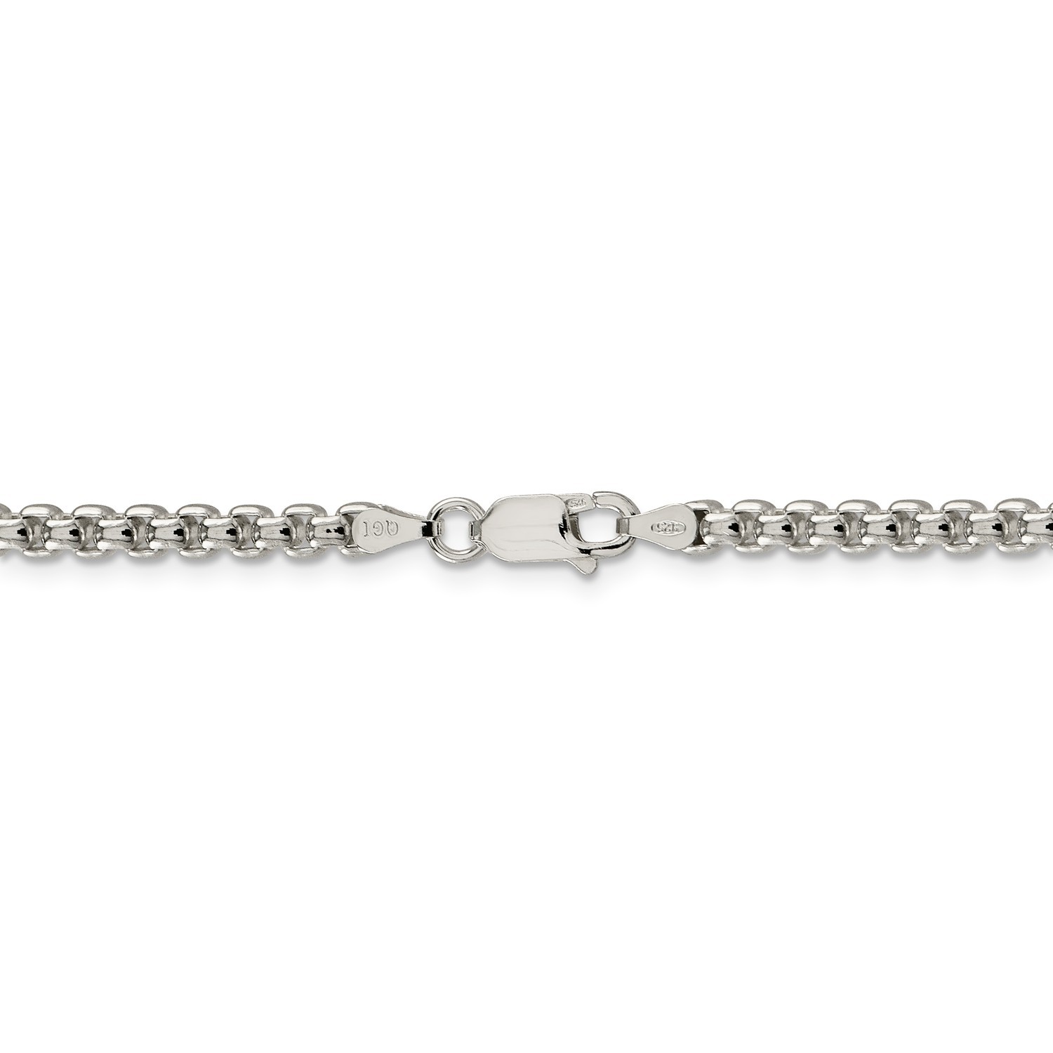 Sterling Silver Solid Plain 3.6mm Round Box Chain w/ Lobster Clasp 18″ – 36″