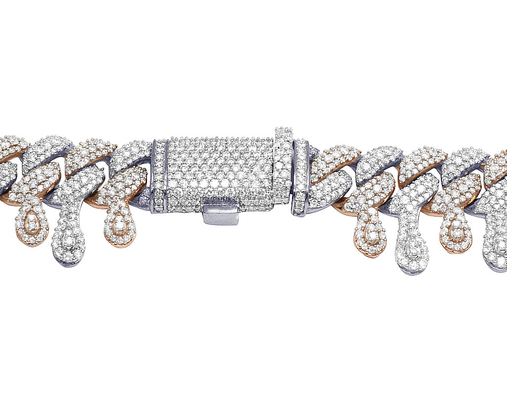 Two Tone Rose White Gold Dripping Diamond Cuban Chain 22mm 18″ 33 1/2 CT
